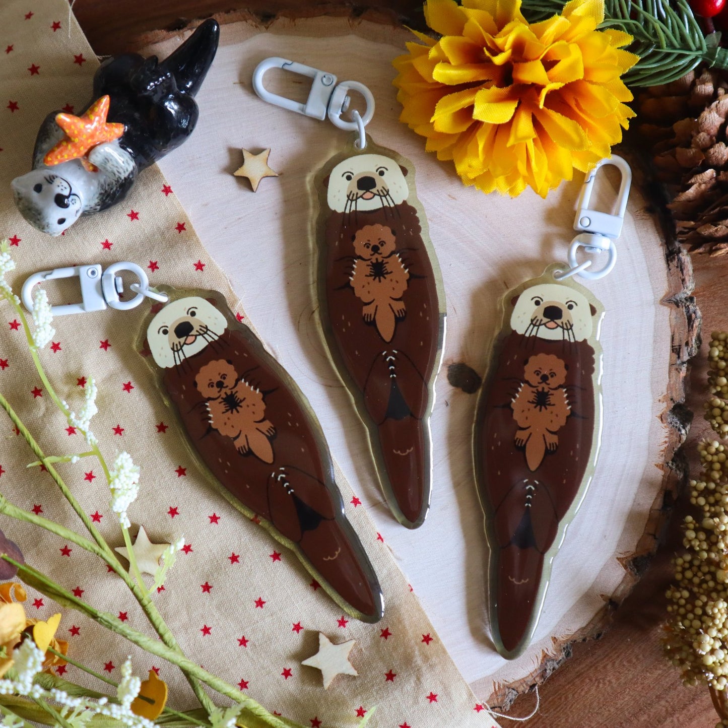 Floating Sea Otter & Pup Acrylic Keychain